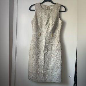 Calvin Klein beige &white vine print dress women’s size 6 with gold buckles